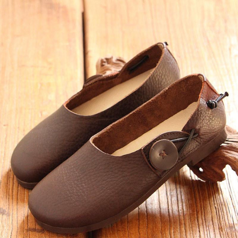 Literature Women Slip-on Leather Shoes Dark Coffee