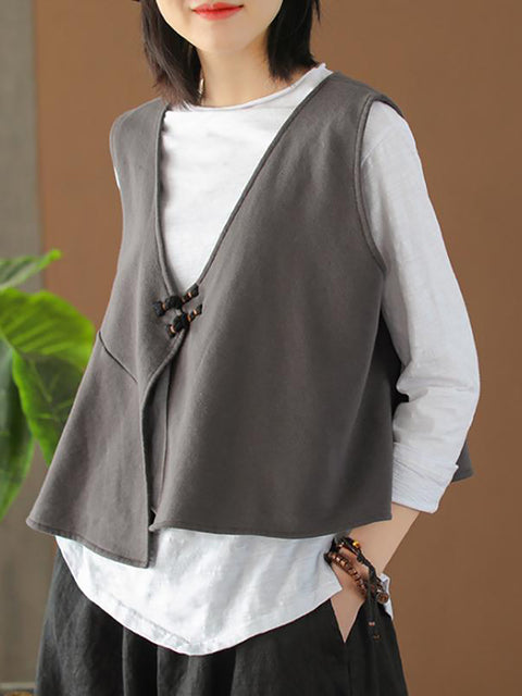 Plus Size Cotton Long Sleeve T-Shirt and Loose Vest