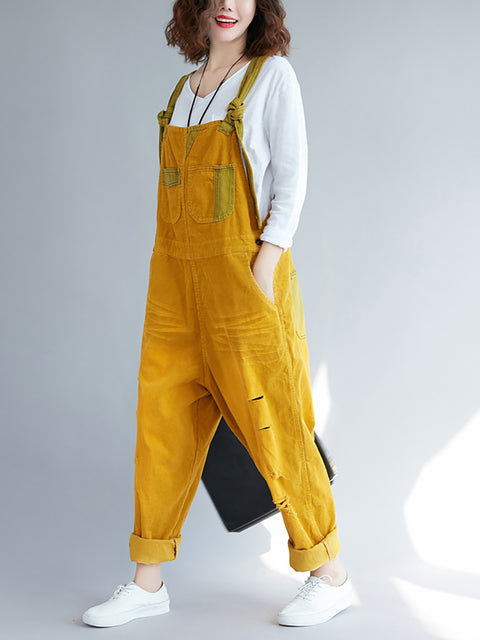 Kvinder Retro Colorblock Autumn Denim Jumpsuits