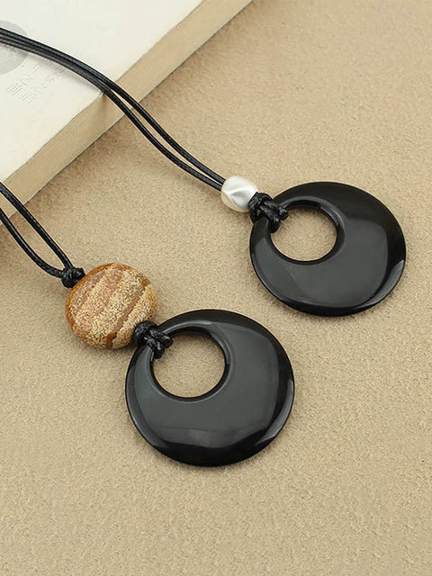 Glaze Stone Round Obsidian Pendant Necklace