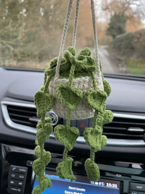 Handmade Knitted Hanging Potted Plant Car Pendant