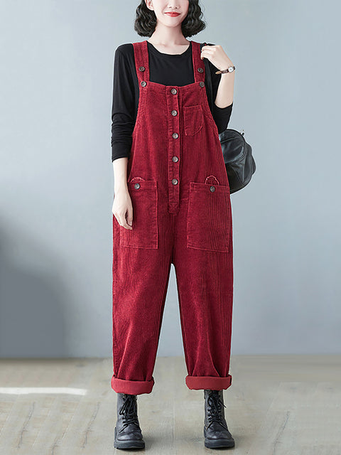 Plus Size Kvinder Vintage Solid Corduroy Jumpsuits