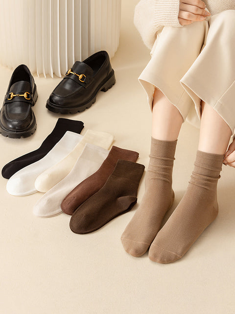 4 Pairs Women Solid Long Cotton Socks