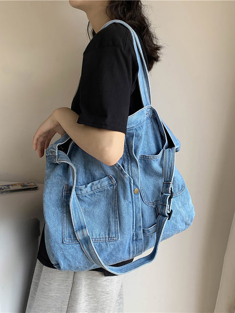 Kvinder vintage solid denim skuldertaske Crossbody taske