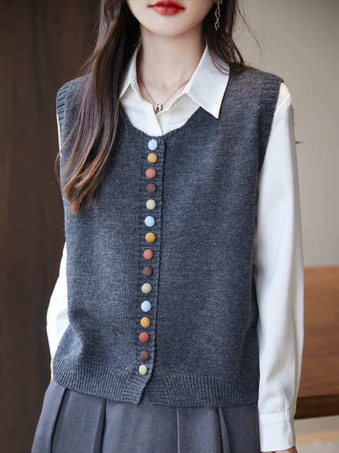 Kvinder Casual Autumn Uld V-hals Kabel Strik Vest