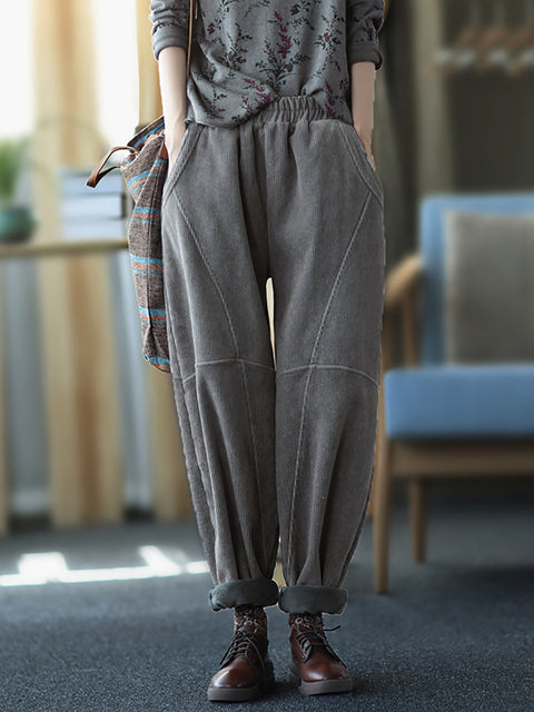 Plus Size Kvinder Vintage Solid Spliced Thicken Pants