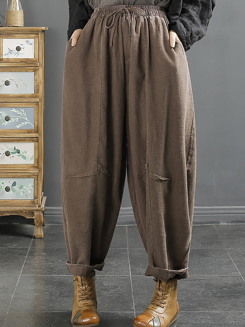 Plus Size Kvinder Retro Solid Vinter Harem Bukser