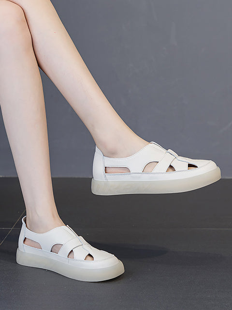 Kvinder Sommer Casual Ægte Læder Cutout Platform Sandaler