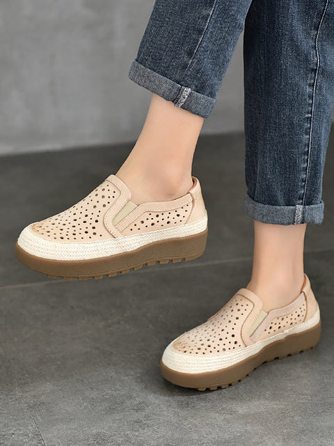 Women Summer Leather Hollow Out Platform Shoes