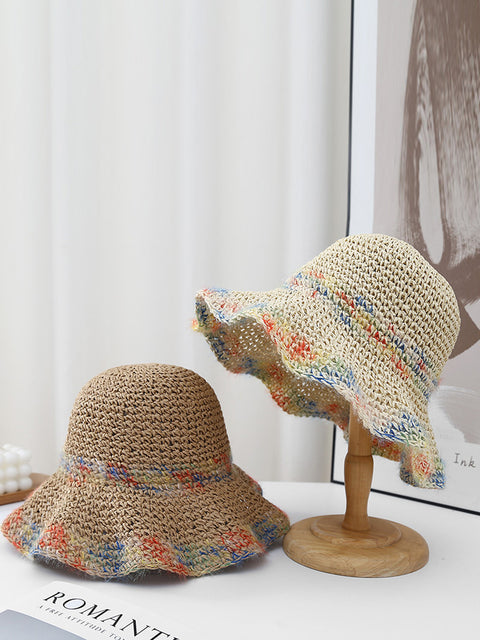 Kvinder Sommer Artsy Farverig Straw Weave Sunproof Hat