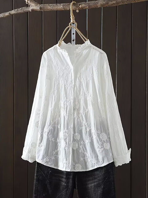 Kvinder Spring Flower Jacquard Lacework Neck Shirt