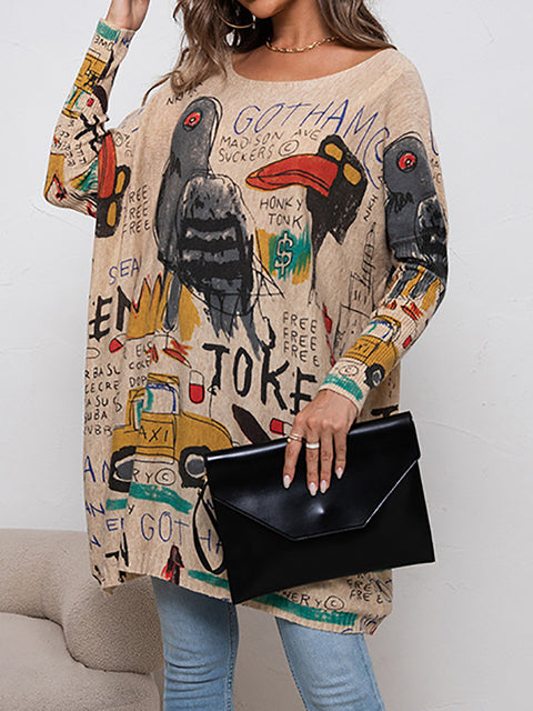 Kvinder Casual Cartoon Bird Print strikket skjorte