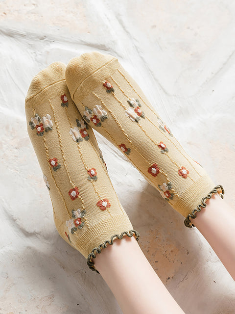 5 Pairs Women Summer Artsy Flower Jacquard Socks