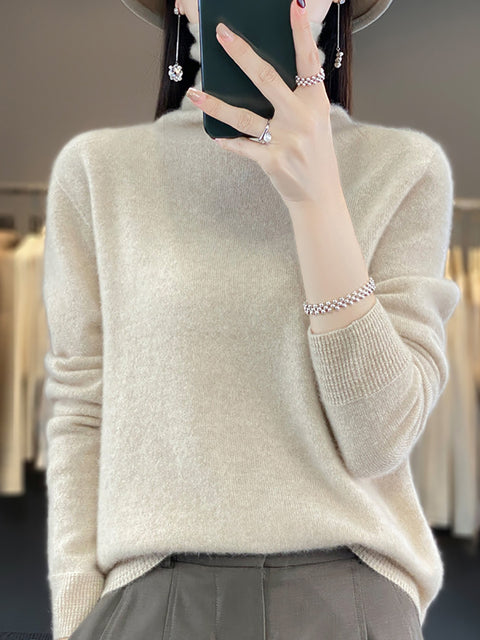 Women Autumn Turtleneck 100%Wool Soft Solid Sweater