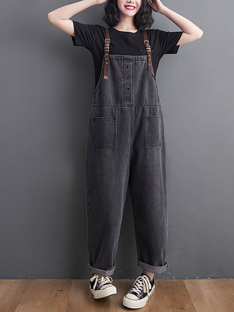 Kvinder Retro Spring Solid Løse Denim Jumpsuits