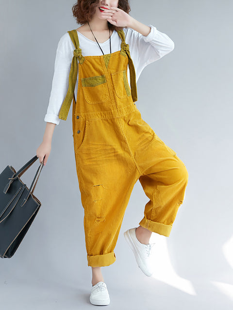 Kvinder Retro Colorblock Autumn Denim Jumpsuits