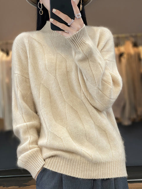 Kvinder Efterår Casual Stripe O-hals Uld strik sweater