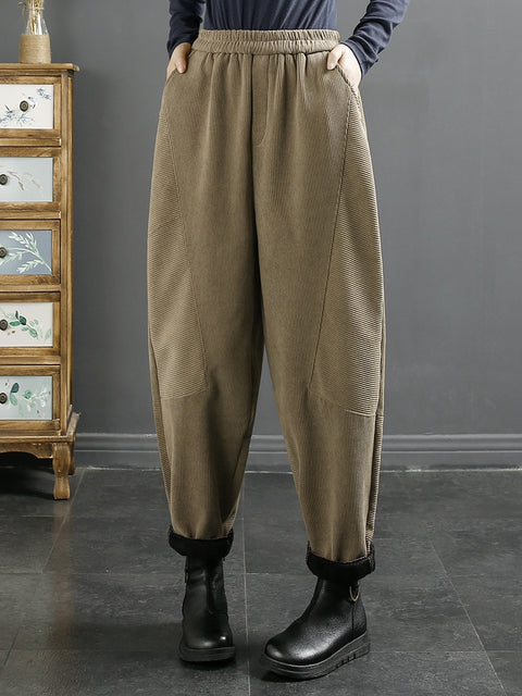 Plus Size Kvinder Vintage Croduroy Plys Varme Harem Pants