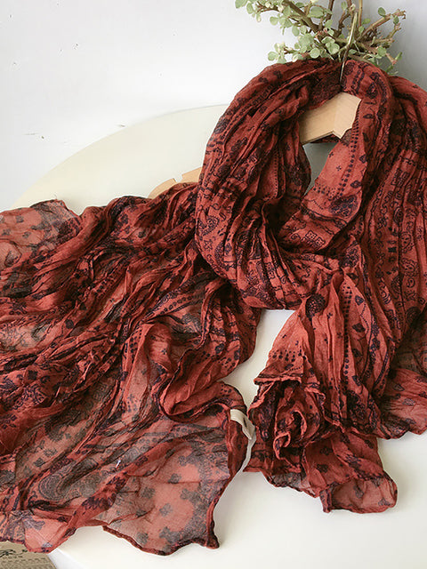 Women Ethnic Print Fold Soft Scarf