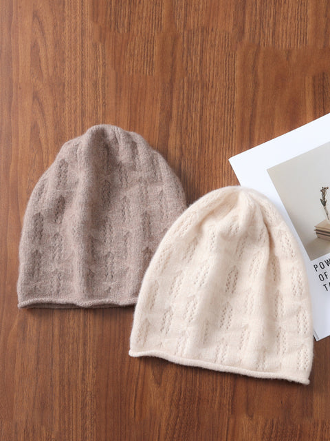 Women Winter Solid Knit Hemming Wool Hat