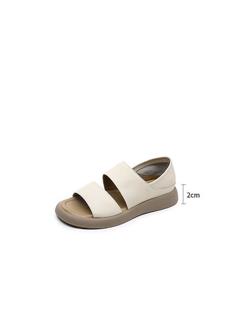 Women Summer Solid Leather Soft Flat Peep-toe Shoes