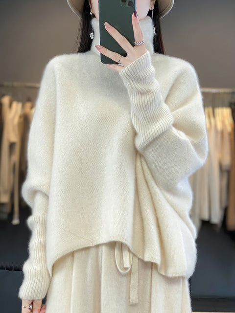 Kvinder Vinter Batwing Sleeve rullekrave uld sweater