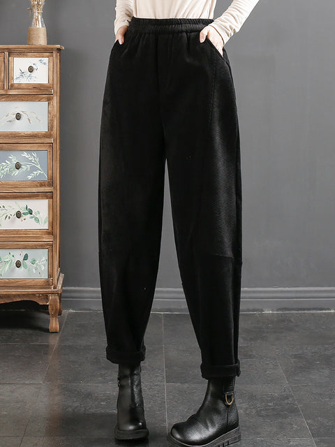 Plus Size Kvinder Vintage Croduroy Plys Varme Harem Pants