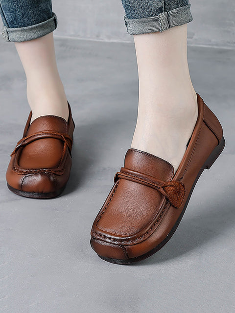 Women Retro Soft Leather Spliced Low Heel Shoes