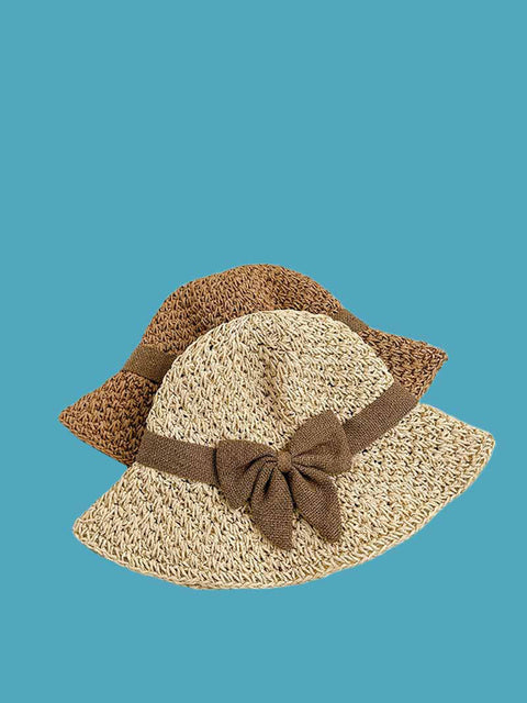 Women Summer Artsy Bowknot Straw Knitted Sun Hat