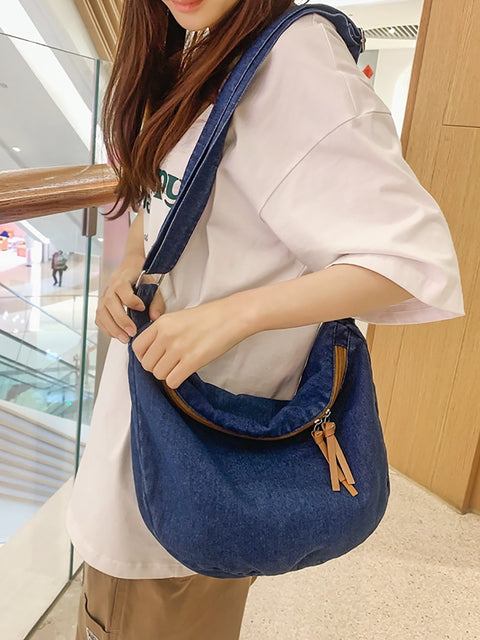 Casual Solid Denim Crossbody-taske med stor kapacitet