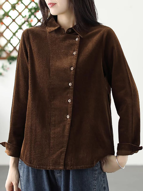 Plus Size Dame efterår Solid Croduroy cardigan skjorte