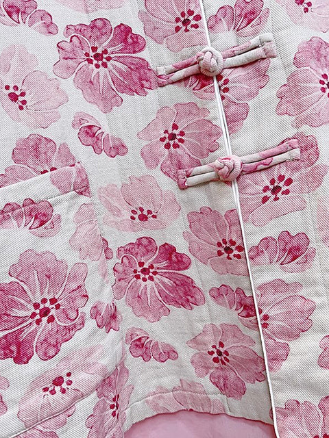 Kvinder Retro Flower Print Pink Polstret frakke