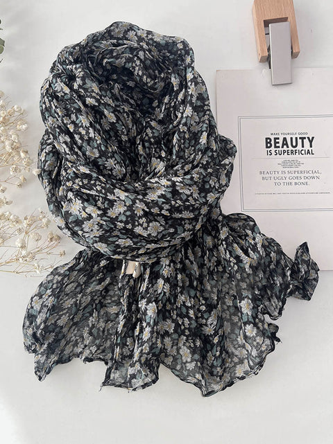 Women Summer Vintage Floral Cotton Scarf