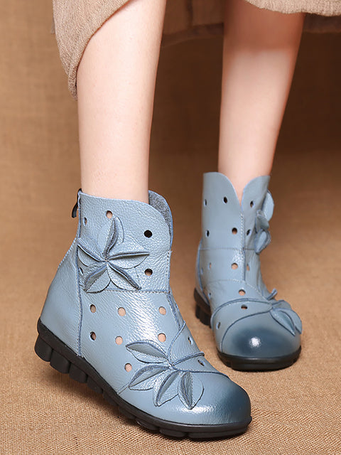 Women Spring Leahter Hollow Out Spliced Boots