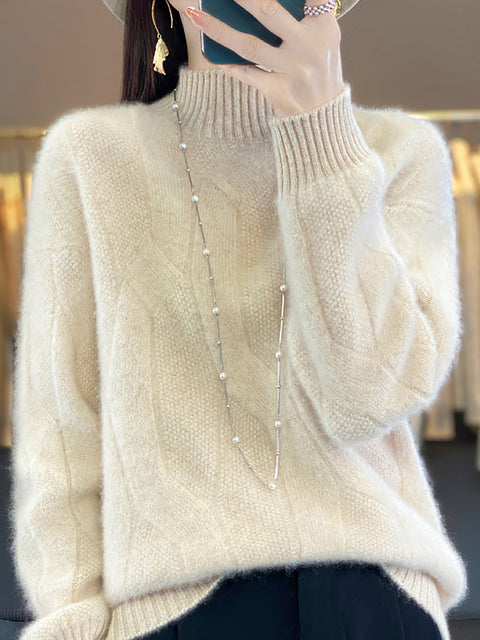 Women Autumn Cable Knit 100%Wool Turtleneck Sweater