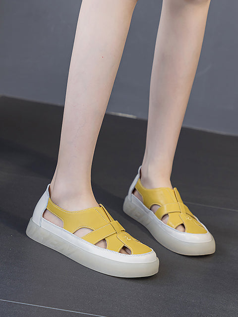 Kvinder Sommer Casual Ægte Læder Cutout Platform Sandaler