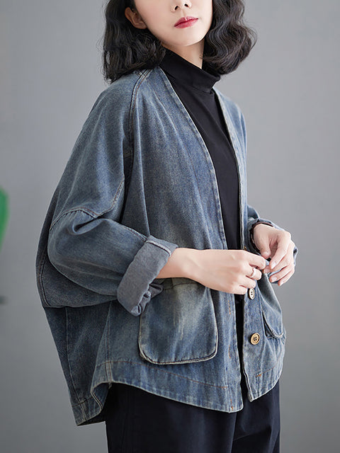 Kvinder Retro Washed Spring Denim Kort Frakke