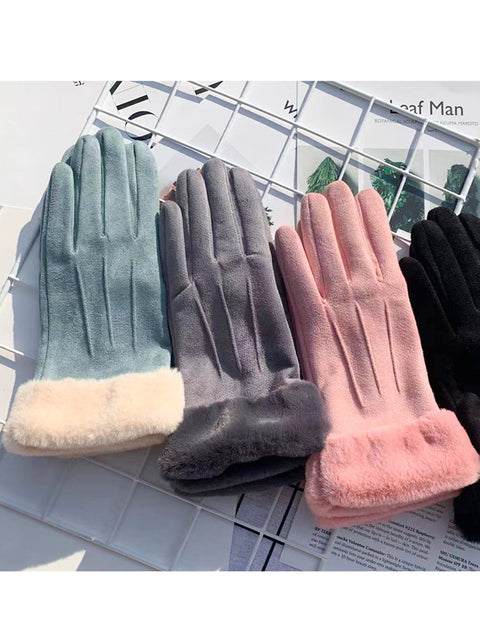 Women Winter Warm Suede Plush Windproof Gloves