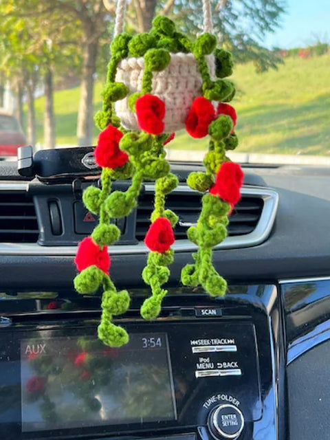 Handmade Knitted Hanging Potted Plant Car Pendant