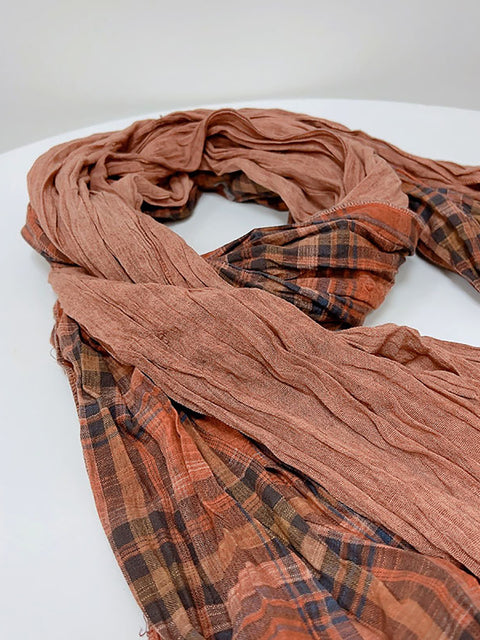 Women Vintage Plaid Spliced Cotton Scarf