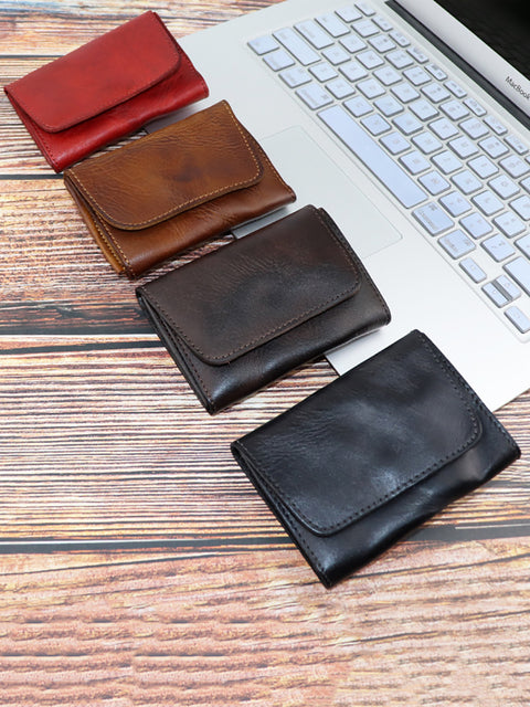 Vintage Genuine Leather Button Multifunction Wallet