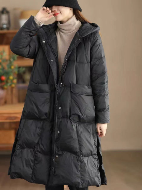 Women Winter Casual Hooded Long Down Coat