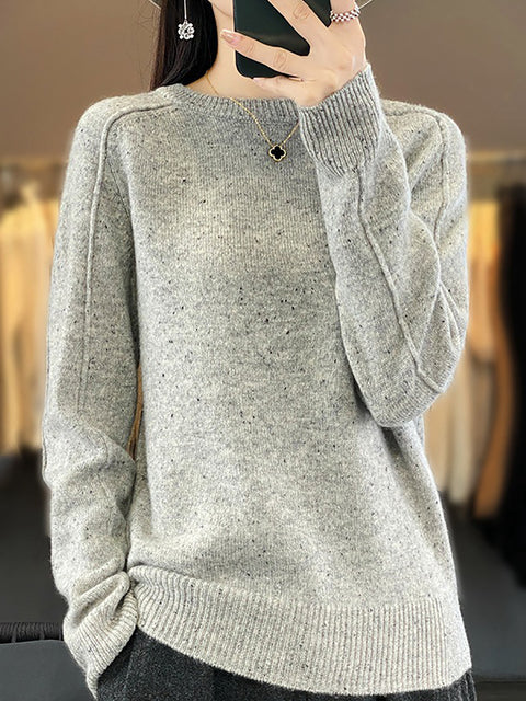 Kvinder Casual Vinter massivt uld strikket sweater med o-hals