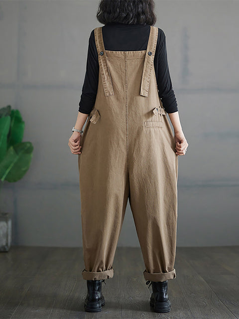 Kvinder efterår Vintage lynlås Casual Løse Solid Jumpsuits