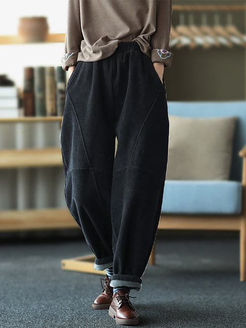 Plus Size Kvinder Vintage Solid Spliced Thicken Pants