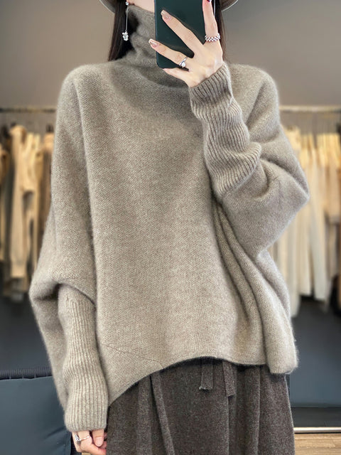 Kvinder Vinter Batwing Sleeve rullekrave uld sweater