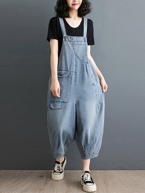 Kvinder Sommer Solid Casual Løse Denim Jumpsuits