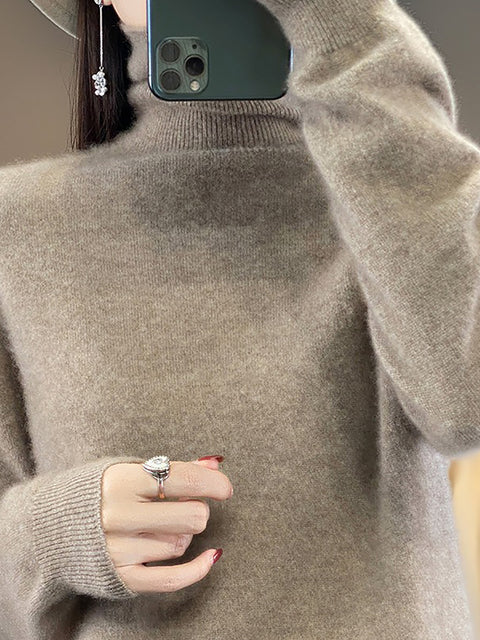 Women Autumn Turtleneck Knit 100%Wool Soft Sweater