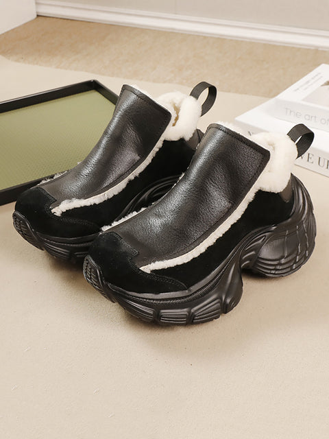 Women Winter Fashion Leather Fleece-lined Platform Shoes