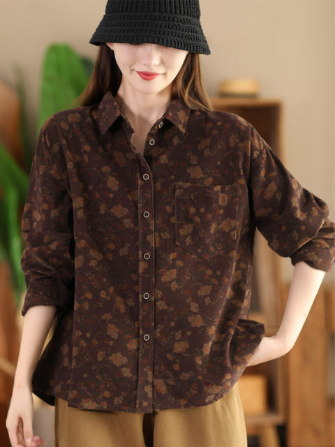 Kvinder Autumn Vintage Flower O-hals bomuldsbluse